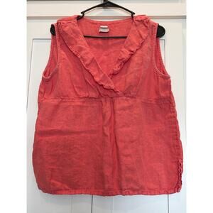 Match Point 100% Linen Made in USA coral sleeveless ruffled top LG